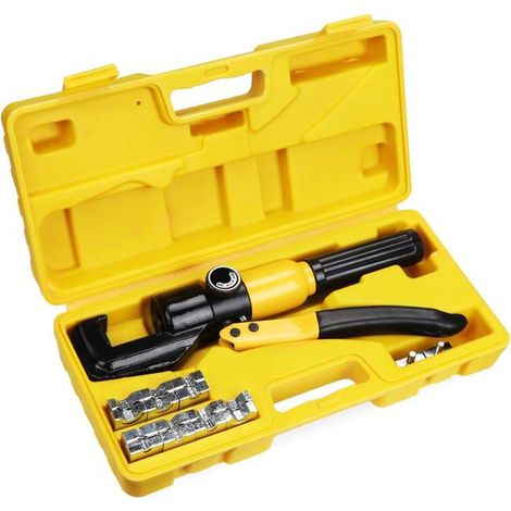Pince à sertir 10 Tonnes 9 Matrices Coffret de Pince à Sertir hydraulique ,Util de Sertissage Hydraulique pour Câble 4-70 mm² (SKU produit : 95473158 (1/5)