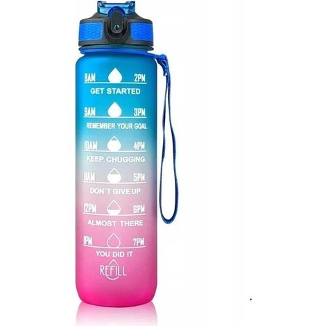 Borraccia Ecarla con misurino e cannuccia, 1 l, sfumatura blu con dettagli fucsia, BD18 (1/5)