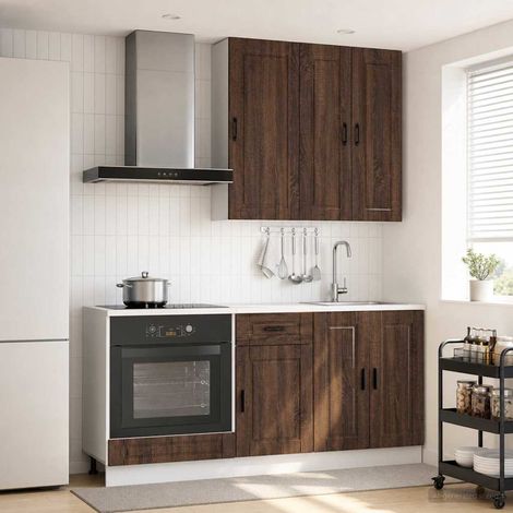 vidaXL Unité de cuisine PORTO 5 pc Chêne brun Bois d'ingénierie (1/5)