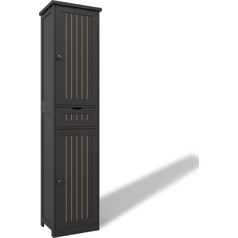 Armario alto de cocina con 2 puertas y 1 cajón 40 x 30 x 170 cm MDF negro HOMVRA (1/4)