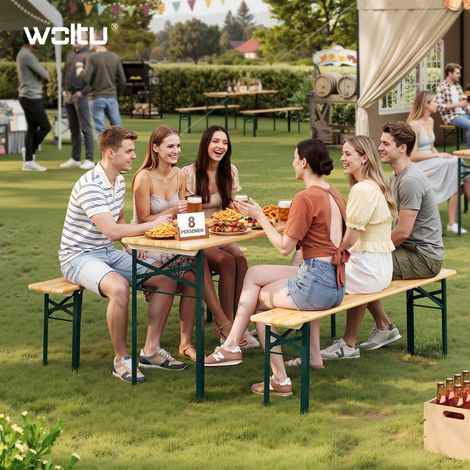 WOLTU Bierzeltgarnitur Klappbar 3-teilig Set, Biertischgarnitur Holz Biertisch & 2 Bierbank, Wetterfest Festzeltgarnitur für Biergarten Partygarnitur
