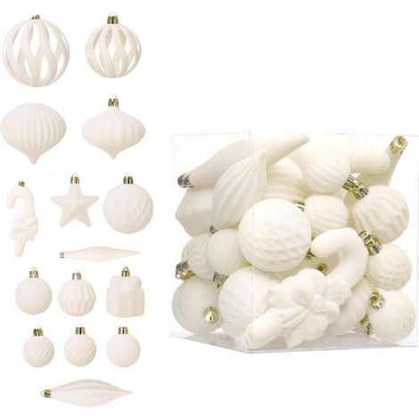 Un ensemble de 28 décorations d'arbre de Noël colorées comportant des formes de cannes à sucre et des embellissements blancs festifs. (1/4)