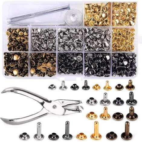 480 jeux de rivets en cuir à double tête, 3 tailles, 4 couleurs, avec 4 outils de fixation pour le bricolage du cuir (1/5)