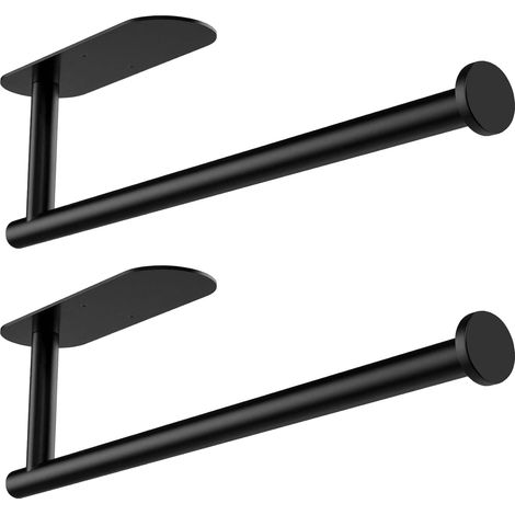 2 Pièces - Porte Essuie Tout - Support Mural - Acier Inoxydable Noir - Installation Adhésive Ou Vis - Pour Cuisine Et Salle De Bain - 33x5cm
