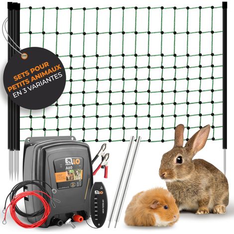 Kit clôture électrique pour Petits Animaux Appareil 12 V sur Batterie Silencieux Filet électrifiable 12 m Mise à la Terre testeur Kit Mobile Complet pour Poules Lapins Chiens (1/5)