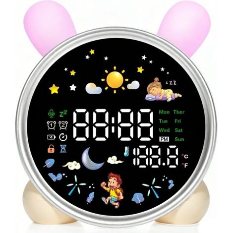 Réveil enfant avec veilleuse, horloge "OK to Wake" pour l'apprentissage du sommeil, minuterie sieste et détecteur de température, décoration chambre mignonne en forme de lapin. (1/3)