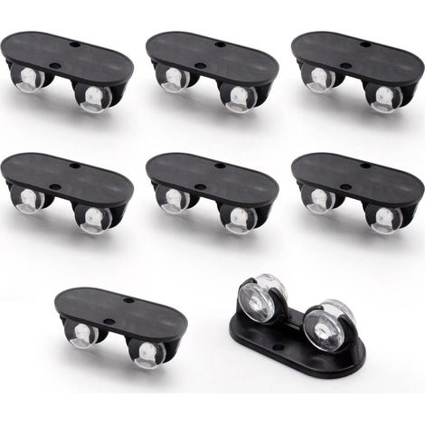 Lot de 8 petites roulettes pour meubles, poulie noire pour boîte de rangement avec ruban adhésif double face, mini poulie adhésive pour bacs, boîtes de rangement et meubles (1/5)