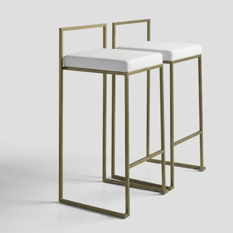 Set 2 sgabelli alti da cucina in metallo e similpelle Dale - Oro