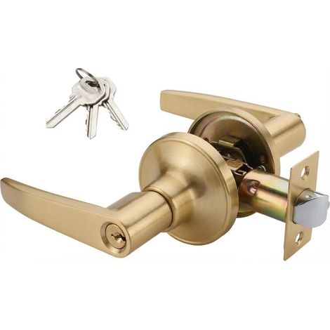 Serrure de poignée de porte d'entrée à clé à levier, quincaillerie de poignée de porte universelle (MR802ET) (ET-Gold) (1/5)