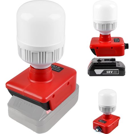 Lampe sans fil pour batterie  18 V - Lampe de travail 12 W avec ampoules E27 réglables 150-1300 lm - Projecteur LED pour camping, urgence, chantier, travaux d'entretien (1/5)