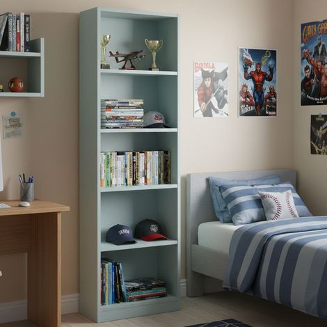 Dmora - Buchhandlung Dmacagg, Hohes Bücherregal mit 5 Regalen, Büro- oder Schlafzimmerregal, Modernes Regal mit Fächern, 52x25h80 cm, Blaugrün (1/5)