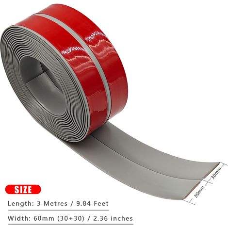 Plinthe Souple autocollante,Moulure de finition,3m 30x30 mm,Ruban d'étanchéité PVC, Flexible Etanche Décoratif pour Baignoire, Salle de Bain, Cuisine, Anti-moisissure,Calfeutrage,Gris (1/4)