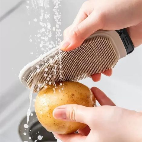 Flexible Reinigungsbürste für Obst und Gemüse, multifunktional zum Waschen von Produkten und Reinigen von Schneidebrettern und Spülbecken, Grau (1/4)