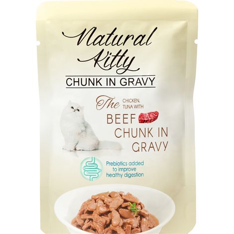 Cibo umido per gatti Natural Kitty Premium, gusto pollo, tonno e manzo, 24 confezioni da 85 g. (1/4)