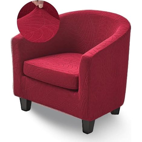 Chesterfield Two Piece Convertible Armchair Cover 1 Seater Armchair Cover, Burgundy Jacquard Fabric Stretch Non-Slip, Bar, Living Room (1/2)
