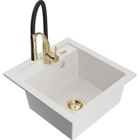 Mexen Vito évier granit 1-bassin avec mitigeur cuisine Aster, blanc - 6503-20-73450-57-G (1/5)