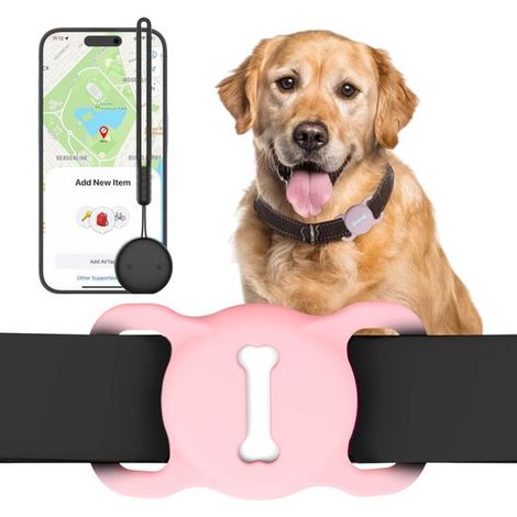 Traceur pour animaux - Dispositif anti-perte pour clés de voiture - Localisateur de portefeuille - Porte-collier pour chien - Rose - Collier de protection pour chat - Accessoires de suivi - Motif os - (1/5)