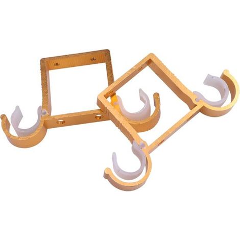 Set di 4 supporti doppi per asta per tende — Lega di alluminio color oro — Montaggio a parete — Pratico accessorio per interni (1/4)