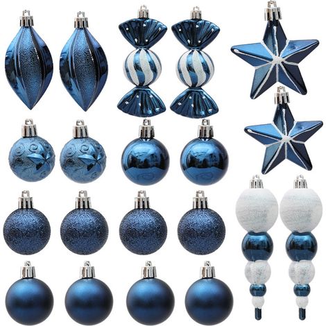 Boules De Noël - Lot De 20 Pièces En Plastique Incassable - Décor Pour Arbre De Noël Fête Mariage Intérieur Extérieur - Bleu Et Blanc (1/5)