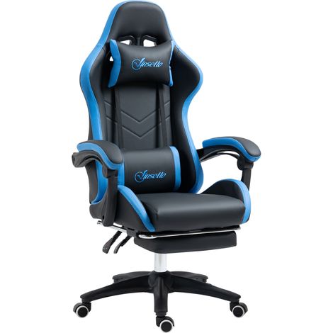 Chaise gaming bleu et noir avec appui-tête et support lombaire 1
