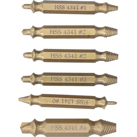 6-teiliges Set aus Titanbeschichteten HSS-Doppelkopf-Ausdrehbohrern zum Entfernen abgebrochener Schrauben (1/5)