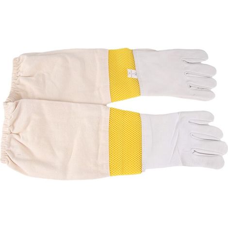 Guantes de apicultura, herramientas de apicultura, cuero blanco, malla amarilla y dorada, malla corta, guantes transpirables, herramientas de protección para abejas (1/4)