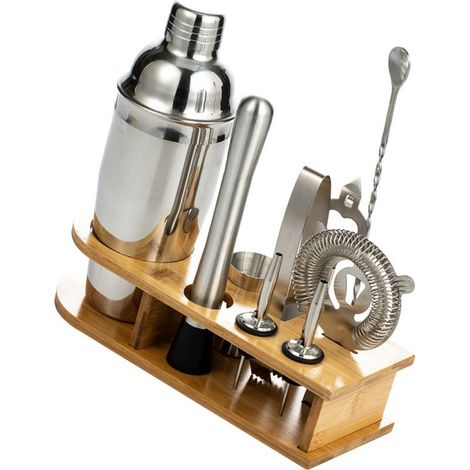 10-teiliges Heimbar-Set aus Edelstahl mit Bambustablett, ideal für Mixologie-Anfänger (550 ml). (1/5)