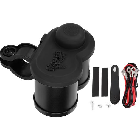 Chargeur de téléphone multifonction double USB pour moto avec voltmètre et allume-cigare (noir) (1/5)