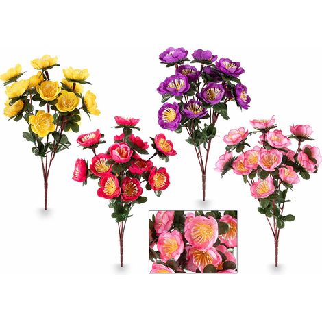 Mazzi di fiori di anemoni colorati artificiali in giallo rosa fucsia e viola, set da 24 pezzi, cm 25 H (con gambo 35)