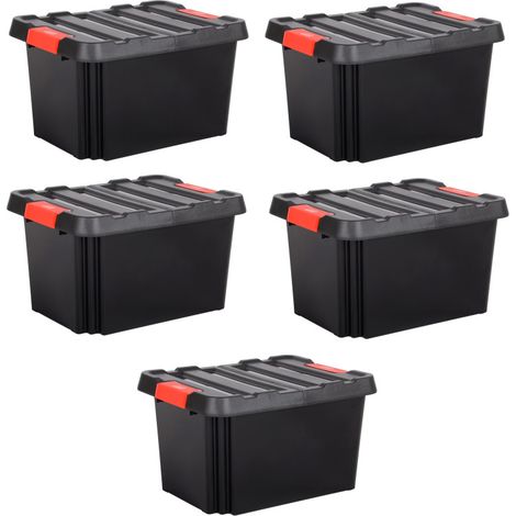 Lot de 5 Boîtes 85L renforcées Couvercle à Charnières - Verrouillables Empilables Emboitables - Livraison gratuite (1/3)