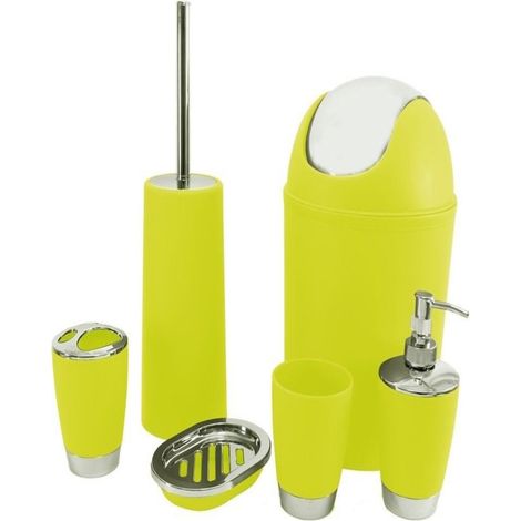 Trade Shop - Set 6 Accessori Bagno Pattumiera Porta Scopino Spazzolino Sapone Bicchiere Dfh -