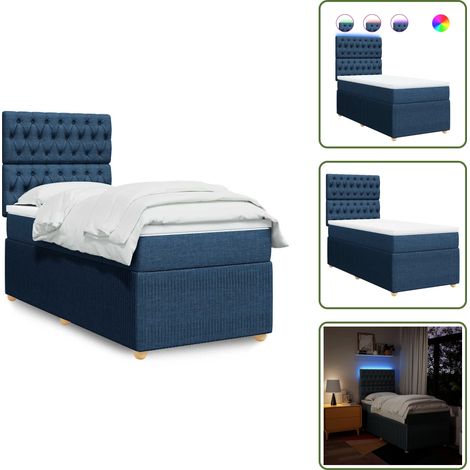Sommier à lattes de lit avec matelas Bleu 90x190 cm Tissu - Sommier À Lattes De Lit - Sommiers À Lattes De Lit - Lit - Meuble De Chambre À Coucher (1/5)