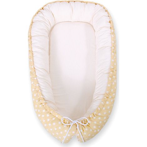 Capullo para bebé, doble cara, parque, arrullo, Premium BOBONO - lunares sobre rayas beige/beige (1/5)