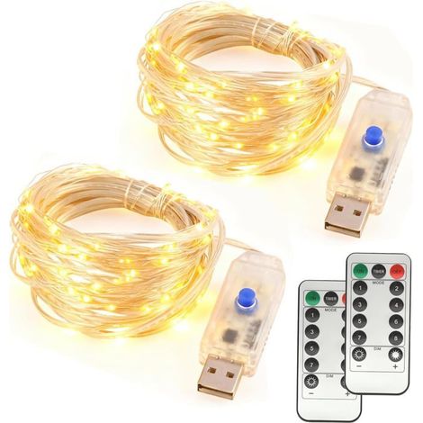TRAHOO-[Lot de 2] Guirlande Lumineuse USB 120 LED 12M - 8 Modes Éclairages - Minuterie à Distance - Guirlande en Cuivre IP65 [J270] (1/5)