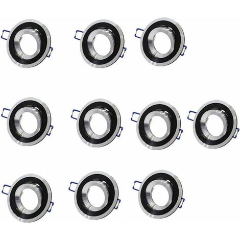 Kit 10 Porta faretto ad incasso in acciaio orientabile supporto tondo per faretti foro 72 mm Nero (1/2)