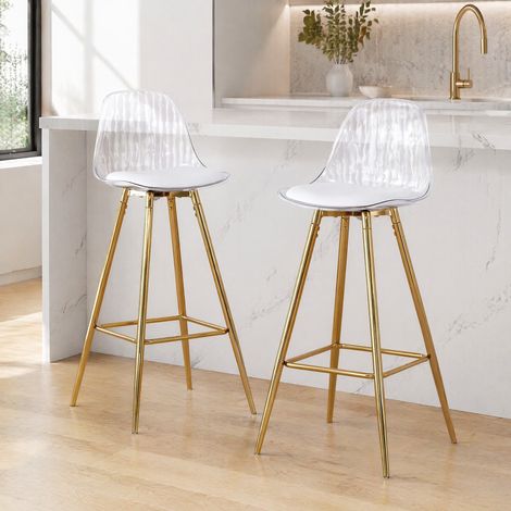 MEUBLIV 2er-Set Barhocker 38x33x96,5 cm goldfarben und transparent – transparente Rückenlehne (1/5)