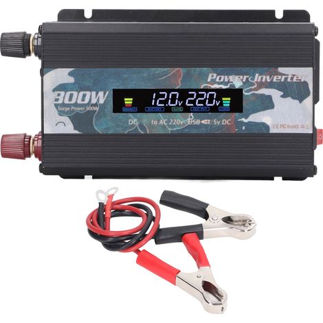 Onduleur Voiture 300W DC vers AC 220V Onde Sinusoïdale Convertisseur Solaire 2A USB Écran LCD Chargeur Noir 24V (1/5)