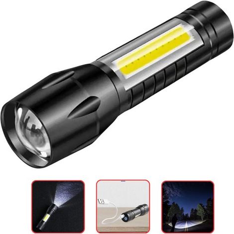 Notfalltaschenlampe – Beleuchtungstaschenlampe – USB-aufladbar, wasserdicht und robust, drei Leuchtmodi