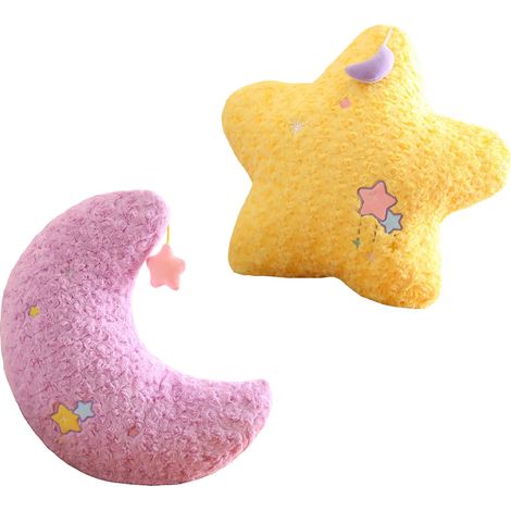 2 pièces d'oreillers mignons en forme d'étoile et de lune, oreillers en peluche doux, coussins décoratifs de canapé, étoiles jaunes, lune violette (1/5)