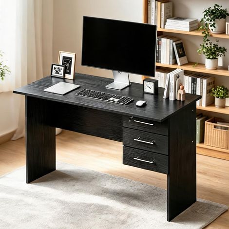 Bureau en bois avec tiroirs en métal 120 x 60 x 75 cm noir (1/5)