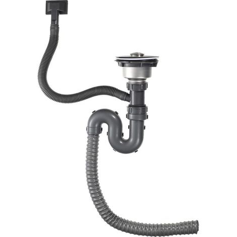 INOOMP Siphon-Set für Spülbecken mit S-förmigem Überlauf und flexiblem Edelstahl-Abflussrohr (1/5)