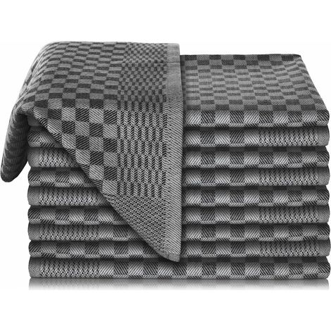 Juego de 10 paños de cocina de primera calidad - 100% algodón superabsorbente 70 x 45 cm - Negro (1/4)