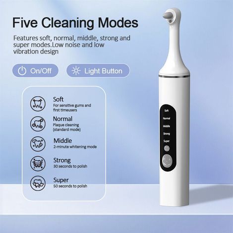 Dental polisher - dental Whitening appareil dentaire Remover tartre électrique polissage kit de nettoyage des dents avec lumière LED, 5 modes de vitesse avec 6 têtes de brosse (blanc)