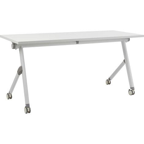 Escritorio rectangular moderno plegable con ruedas mesa móvil portátil estructura metálica 160 x 60 cm blanco Bendi (1/5)
