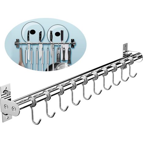 Ausziehbare Küchenreling – 12 Haken – Edelstahl – Kein Bohren erforderlich – Für kleine Räume – 40 bis 72,4 cm (1/5)