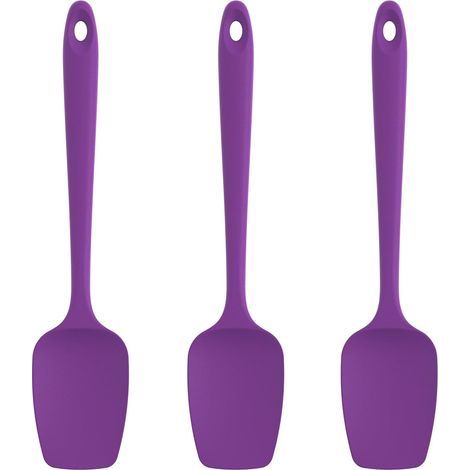 Silicone Spoon Spatula: Set of 3, 315℃ Heat Resistant, BPA-Free Flexible Rubber Scraper, Kitchen Utensils for Cooking, Scraping and Mixing (Purple) (1/5)