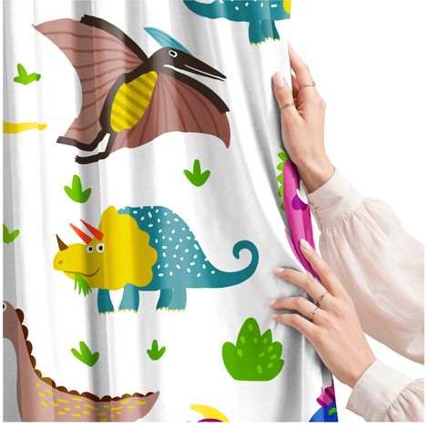 Rideau à galon pour chambre d'enfant (garçon ou fille), motif dinosaures, 140 x 160 cm (1/5)