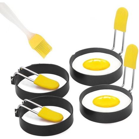 Ensemble de 4 moules à œufs - Moules à crêpes - Crêpière - Moule à œufs au plat - Acier inoxydable (1/5)