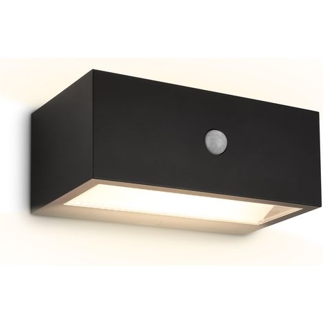Applique murale extérieure avec détecteur de mouvement, sans fil et dimmable, IP44, USB-C, lumière 3000 K avec mémoire, lampe murale sans fil, lampe exterieure, 18,5 x 9,5 x 7,5 cm, noir (1/5)