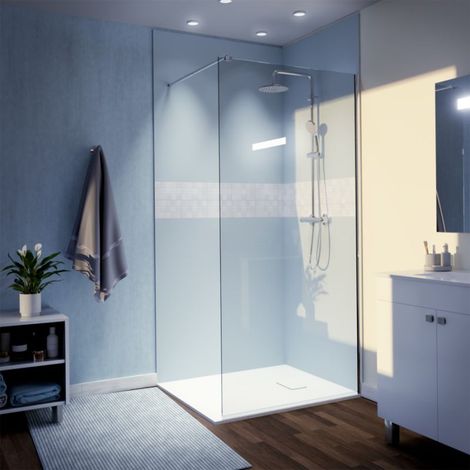 Cuisibane – Paroi de douche italienne 100 cm – Verre trempé sécurit 10 mm anticalcaire – Système Stop Water pour étanchéité optimale (1/3)
